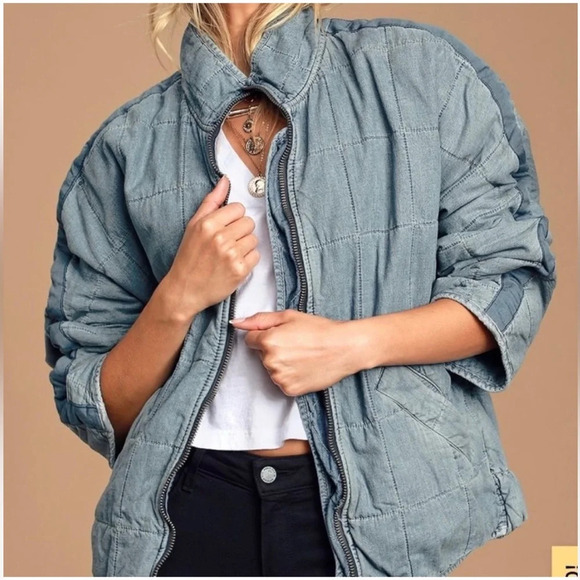 Free People Quilted Dolman Denim Jacket Size S - Picture 15 of 16